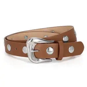 LEACOOLKEY Women Leather Belts for Jeans Dress Fashion Gold Black Leather Belt Women Studded Belt Punk Leather Belt LEACOOLKEY Women Leather Belts for Jeans Dress Fashion Gold Black Leather Belt Women Studded Belt Punk Leather Belt