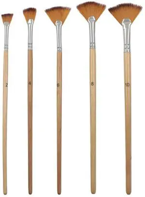 Fan Paint Brush Set, 5 Pcs | Long Wood Handle, Nylon Hair, For Acrylic Painting, For Oil Watercolor Gouache Blending Fan Paint Brush Set, 5 Pcs | Long Wood Handle, Nylon Hair, For Acrylic Painting, For Oil Watercolor Gouache Blending
