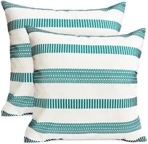 Decorative Boho Farmhouse Throw Pillow Covers 18x18 inch Set of 2 | Teal Blue Throw Pillows Linen Square Pillow Cases,Modern Striped Outdoor Pillow Covers for Couch Sofa Chair Bed Living Room Decorative Boho Farmhouse Throw Pillow Covers 18x18 inch Set of 2 | Teal Blue Throw Pillows Linen Square Pillow Cases,Modern Striped Outdoor Pillow Covers for Couch Sofa Chair Bed Living Room