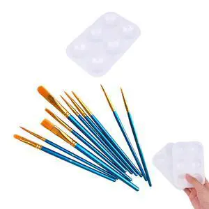Paint Brush and Paint Tray Palette Set, 10 PCS Nylon Hair Brushes and 1 Pack 6 Well Plastic Paint Palette Paint Brush and Paint Tray Palette Set, 10 PCS Nylon Hair Brushes and 1 Pack 6 Well Plastic Paint Palette