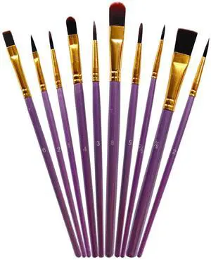 1 Pack 10 Pcs Paint Brushes, Nylon Hair Paint Brushes Set for Kids, Beginner, Suitable for Oil, Watercolor, Acrylic Paint and Body Pinting, Purple 1 Pack 10 Pcs Paint Brushes, Nylon Hair Paint Brushes Set for Kids, Beginner, Suitable for Oil, Watercolor, Acrylic Paint and Body Pinting, Purple
