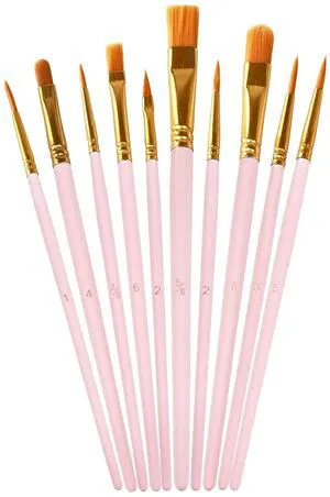 1 Pack Paint Brushes Set, 10 Pcs Nylon Hair Painting Brushes for Watercolor, Oil, Acrylic Paint, Pink 1 Pack Paint Brushes Set, 10 Pcs Nylon Hair Painting Brushes for Watercolor, Oil, Acrylic Paint, Pink