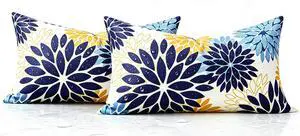Dahlia Throw Pillow Covers 12x20 Inch Set of 2 Outdoor Pillows Waterproof Cushion Covers Decorative Pillowcases Blue and Yellow Square for Living Room Patio Garden Funiture Dahlia Throw Pillow Covers 12x20 Inch Set of 2 Outdoor Pillows Waterproof Cushion Covers Decorative Pillowcases Blue and Yellow Square for Living Room Patio Garden Funiture