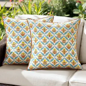 Floral Outdoor Waterproof Pillow Covers Set of 2 Orange 20x20 Inch | Square Block Print Decorative Cushion Cases With Refined Edge Piping for Summer Patio Porch Garden Couch Sofa Bench Decor Floral Outdoor Waterproof Pillow Covers Set of 2 Orange 20x20 Inch | Square Block Print Decorative Cushion Cases With Refined Edge Piping for Summer Patio Porch Garden Couch Sofa Bench Decor