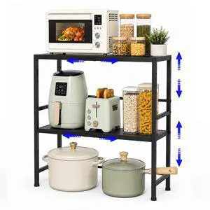 Expandable Metal Storage Shelves, Adjustable Kitchen Shelving Unit Rack | 300LBS Heavy Duty Storage Shelf For Pots/Pans/Appliances/Heavy Items, 2 Tier Rack Organizer For Kitchen Pantry Garage Laundry Expandable Metal Storage Shelves, Adjustable Kitchen Shelving Unit Rack | 300LBS Heavy Duty Storage Shelf For Pots/Pans/Appliances/Heavy Items, 2 Tier Rack Organizer For Kitchen Pantry Garage Laundry