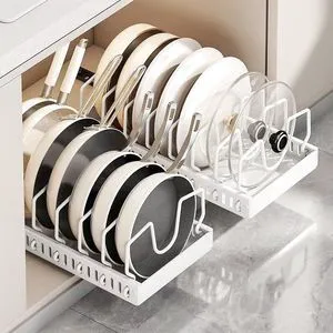 2 Pack Pull Out Pots and Pans Organizer for Cabinet & Countertop, Kitchen Cabinet Organizer with 8 Adjustable Dividers, Storage for Pot Lid, Dishes, Bakeware, White 2 Pack Pull Out Pots and Pans Organizer for Cabinet & Countertop, Kitchen Cabinet Organizer with 8 Adjustable Dividers, Storage for Pot Lid, Dishes, Bakeware, White