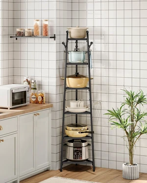 Pot Racks, 6-Tier Cookware Stand, Triangle Shelf Storage Tower for Kitchen, Pans Pots Storage Rack, Metal Wire Shelf Organizer, Corner Shelf, for Kitchen, Living Room, Black TPR15BB Pot Racks, 6-Tier Cookware Stand, Triangle Shelf Storage Tower for Kitchen, Pans Pots Storage Rack, Metal Wire Shelf Organizer, Corner Shelf, for Kitchen, Living Room, Black TPR15BB