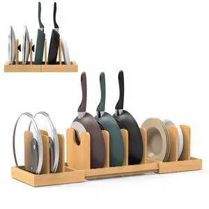 Pots and Pans Organizer Under Cabinet,Bamboo Pot Lid Organizer | Expandable Pan Organizer, Pot and Pan Organizer Rack for Kitchen Countertop or inside Cabinet Pots and Pans Organizer Under Cabinet,Bamboo Pot Lid Organizer | Expandable Pan Organizer, Pot and Pan Organizer Rack for Kitchen Countertop or inside Cabinet