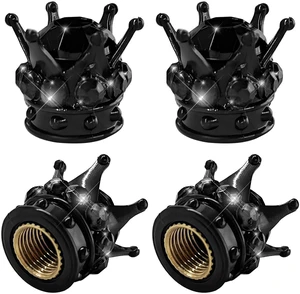 4 PCS Crown Tire Valve Stem Caps, Bling Tire Stem Cap Covers with Rubber Ring & Copper Core, Dustproof Handmade Crystal Wheel Valve Covers for Car SUV Truck, Car Accessories (Black) 4 PCS Crown Tire Valve Stem Caps, Bling Tire Stem Cap Covers with Rubber Ring & Copper Core, Dustproof Handmade Crystal Wheel Valve Covers for Car SUV Truck, Car Accessories (Black)