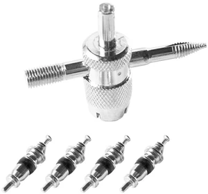 4-Way Valve Tool with 4 Valve Cores | Install and Remove Valve Cores 4-Way Valve Tool with 4 Valve Cores | Install and Remove Valve Cores