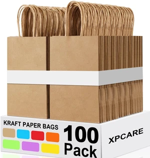 Brown Paper Bags with Handles, 100Pcs 5.25x3.25x8.25'' Kraft Bags Brown Paper Bags with Handles, 100Pcs 5.25x3.25x8.25'' Kraft Bags