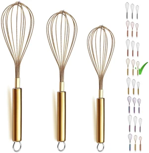 Whisk Pack of 3 Stainless Steel 8",10",12", Titianium Plating Whisks for Cooking, Beater,Wire Whisk Set Kitchen Wisk (Gold) Whisk Pack of 3 Stainless Steel 8",10",12", Titianium Plating Whisks for Cooking, Beater,Wire Whisk Set Kitchen Wisk (Gold)