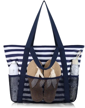 Beach Bag Large Waterproof Sandproof Tote for Women with Zipper and Mesh Pockets Beach Bag Large Waterproof Sandproof Tote for Women with Zipper and Mesh Pockets