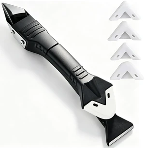 3-in-1 Silicone Caulking Tool, Stainless Steel Caulk Remover & Sealant Finishing Scraper 3-in-1 Silicone Caulking Tool, Stainless Steel Caulk Remover & Sealant Finishing Scraper