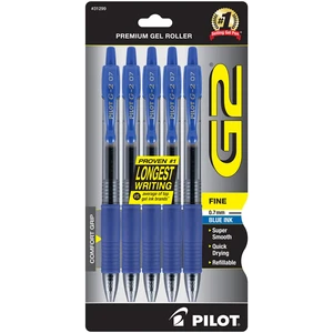PILOT G2 Premium Gel Roller Pens, Blue Ink, Fine Point, 5-Pack PILOT G2 Premium Gel Roller Pens, Blue Ink, Fine Point, 5-Pack