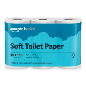 AmazonBasics 2-Ply Soft Toilet Paper, 6Rolls, 350Sheets per Roll, Equivalent to 37 Regular Rolls, Septic Safe AmazonBasics 2-Ply Soft Toilet Paper, 6Rolls, 350Sheets per Roll, Equivalent to 37 Regular Rolls, Septic Safe