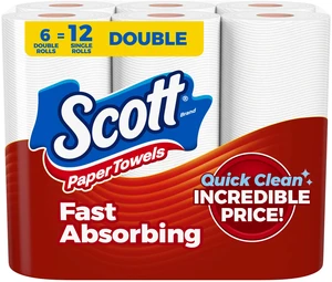Scott Paper Towels, Choose-A-Sheet, 6 Double Rolls, 108 Sheets per Roll Scott Paper Towels, Choose-A-Sheet, 6 Double Rolls, 108 Sheets per Roll