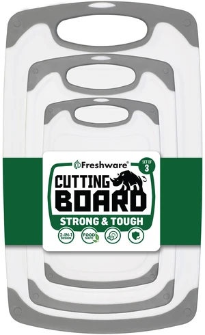 Freshware Cutting Boards 3-Pack, Different Sizes, Juice Grooves, Non-Slip Handles, Reversible, Large, Dishwasher Safe, Gray Freshware Cutting Boards 3-Pack, Different Sizes, Juice Grooves, Non-Slip Handles, Reversible, Large, Dishwasher Safe, Gray