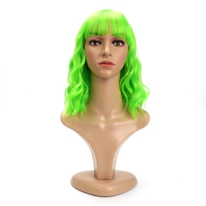Synthetic Bob Wig with Bangs for Women - Short Curly, Neon Green Synthetic Bob Wig with Bangs for Women - Short Curly, Neon Green
