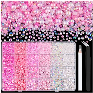 14000PCS Flatback Pearls and Pink Rhinestones Bedazzling Kit 14000PCS Flatback Pearls and Pink Rhinestones Bedazzling Kit