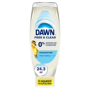 Dawn Free & Clear EZ-Squeeze Dish Soap Liquid, Dishwashing Liquid, Grease Removal, Upside Down Bottle, Unscented, 24.3 Fl Oz Dawn Free & Clear EZ-Squeeze Dish Soap Liquid, Dishwashing Liquid, Grease Removal, Upside Down Bottle, Unscented, 24.3 Fl Oz