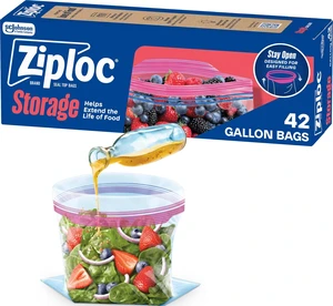 Ziploc Gallon Food Storage Bags, Stand-Up Bottom, Easy to Fill, 42 Count Ziploc Gallon Food Storage Bags, Stand-Up Bottom, Easy to Fill, 42 Count