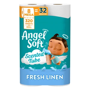 Angel Soft Toilet Paper, Fresh Linen Scented Tube, 8 Mega Rolls, 2-Ply Angel Soft Toilet Paper, Fresh Linen Scented Tube, 8 Mega Rolls, 2-Ply
