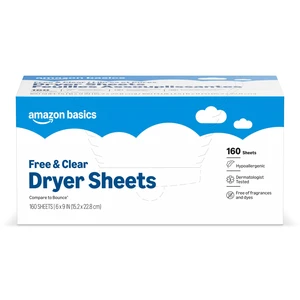 Amazon Basics Dryer Sheets Laundry Fabric Softener, Free & Clear, Hypoallergenic, Fragrance Free, Softening Agent, Dermatologist Tested, 160 Count Amazon Basics Dryer Sheets Laundry Fabric Softener, Free & Clear, Hypoallergenic, Fragrance Free, Softening Agent, Dermatologist Tested, 160 Count