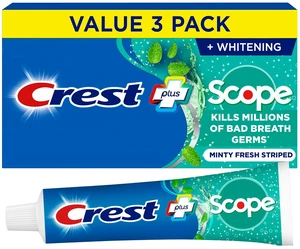 Crest + Scope Whitening Toothpaste, Pack of 3, 5.4Oz Tubes, Anticavity Fluoride, Fresh Breath, Kills Germs, Tartar Protection, Enamel Protection, Minty Fresh Flavor Crest + Scope Whitening Toothpaste, Pack of 3, 5.4Oz Tubes, Anticavity Fluoride, Fresh Breath, Kills Germs, Tartar Protection, Enamel Protection, Minty Fresh Flavor