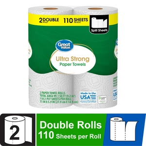 Great Value Ultra Strong Paper Towels, 2 Double Rolls, White Great Value Ultra Strong Paper Towels, 2 Double Rolls, White