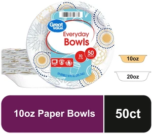10oz 50Count Great Value Everyday Disposable Paper Bowls 10oz 50Count Great Value Everyday Disposable Paper Bowls