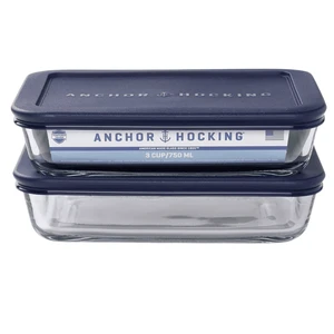 Anchor Hocking Glass Food Storage Containers with Lids, 3 Cup Rectangular, Set of 2 Anchor Hocking Glass Food Storage Containers with Lids, 3 Cup Rectangular, Set of 2