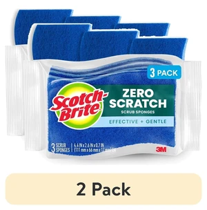 (2 pack) Scotch-Brite Zero Scratch, Non-Scratch, Cleaning Scrub Sponge, 3 Dish Sponges (2 pack) Scotch-Brite Zero Scratch, Non-Scratch, Cleaning Scrub Sponge, 3 Dish Sponges