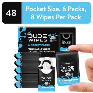 LiL' DUDE Pocket Packs Flushable Wipes, Extra Large Fragrance Free Wet Wipes, 8 Count, 6 Pack LiL' DUDE Pocket Packs Flushable Wipes, Extra Large Fragrance Free Wet Wipes, 8 Count, 6 Pack