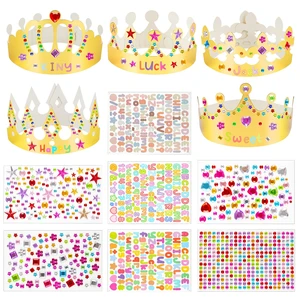 Gold Paper Crowns, 15 Pcs DIY Birthday Party Crowns with Gem Stickers Gold Paper Crowns, 15 Pcs DIY Birthday Party Crowns with Gem Stickers