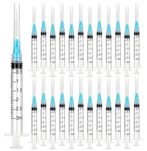 24 Pack 3ml Syringes with Needle 23G 1 and Cap, Sterile Luer Lock Syringe Individually Packaged for Labs, Liquid Measuring, Pets,Oil, Glue 24 Pack 3ml Syringes with Needle 23G 1 and Cap, Sterile Luer Lock Syringe Individually Packaged for Labs, Liquid Measuring, Pets,Oil, Glue