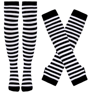Tongcloud Women's Striped Knee High Socks, Over Knee Thigh High Socks, Arm Warmer and Fingerless Gloves Set Tongcloud Women's Striped Knee High Socks, Over Knee Thigh High Socks, Arm Warmer and Fingerless Gloves Set