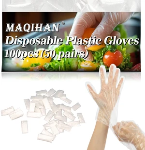 MAQIHAN 100Pcs Plastic Gloves Disposable - Plastic Food Safe Handling Glove MAQIHAN 100Pcs Plastic Gloves Disposable - Plastic Food Safe Handling Glove