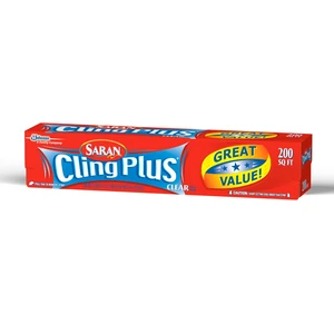 Saran Cling Plus Clear Plastic Wrap, Food Storage, Easy Dispense, 200 Sq Ft Roll Saran Cling Plus Clear Plastic Wrap, Food Storage, Easy Dispense, 200 Sq Ft Roll