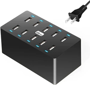 10 Ports Wall USB Charger, 50W 10-Port Family-Sized Desktop USB Rapid Charger,Multiple Charging Station, Compatible with Smartphones and Other USB Charging Devices (Black) 10 Ports Wall USB Charger, 50W 10-Port Family-Sized Desktop USB Rapid Charger,Multiple Charging Station, Compatible with Smartphones and Other USB Charging Devices (Black)