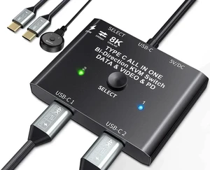 USB C Switch, Bi-Directional USB C Switcher 2 Computers, USB Type C KVM Switch 8K@60Hz 4K@120Hz Video/10Gbps Data Transfer/100W Charging,Compatible with Thunderbolt Device, 2 USB-C Cables Included USB C Switch, Bi-Directional USB C Switcher 2 Computers, USB Type C KVM Switch 8K@60Hz 4K@120Hz Video/10Gbps Data Transfer/100W Charging,Compatible with Thunderbolt Device, 2 USB-C Cables Included