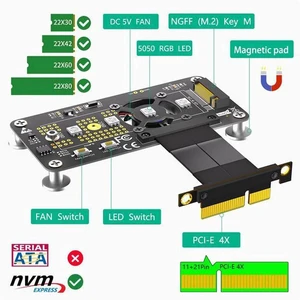 M.2 nvme SSD to PCIE X4 Extension Cable With fan extension cable 0.05M M.2 nvme SSD to PCIE X4 Extension Cable With fan extension cable 0.05M
