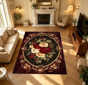 Vintage Baroque Rose Pattern carpet flooring Luxury Decorative Floor Mat for Living Room Bedroom Home Decor Vintage Baroque Rose Pattern carpet flooring Luxury Decorative Floor Mat for Living Room Bedroom Home Decor
