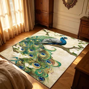 Peacock Art Print Washable Rectangle Area Rug, Decorative Indoor Floor Carpet for Living Room Bedroom Dining Room, Multiple Sizes 6x10,6x8,5x7,4x6,3x5 Peacock Art Print Washable Rectangle Area Rug, Decorative Indoor Floor Carpet for Living Room Bedroom Dining Room, Multiple Sizes 6x10,6x8,5x7,4x6,3x5