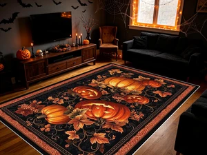 Halloween Pumpkin Leaf Print Washable Rectangle Area Rug, Decorative Indoor Floor Carpet for Living Room Bedroom Dining Room, Multiple Sizes 6x10,6x8,5x7,4x6,3x5 Halloween Pumpkin Leaf Print Washable Rectangle Area Rug, Decorative Indoor Floor Carpet for Living Room Bedroom Dining Room, Multiple Sizes 6x10,6x8,5x7,4x6,3x5