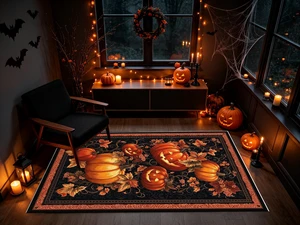 Halloween Pumpkin Leaf Print Washable Rectangle Area Rug, Decorative Indoor Floor Carpet for Living Room Bedroom Dining Room, Multiple Sizes 6x10,6x8,5x7,4x6,3x5 Halloween Pumpkin Leaf Print Washable Rectangle Area Rug, Decorative Indoor Floor Carpet for Living Room Bedroom Dining Room, Multiple Sizes 6x10,6x8,5x7,4x6,3x5