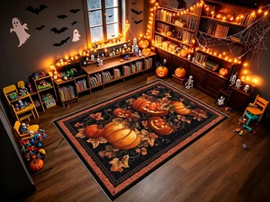 Halloween Pumpkin Leaf Print Washable Rectangle Area Rug, Decorative Indoor Floor Carpet for Living Room Bedroom Dining Room, Multiple Sizes 6x10,6x8,5x7,4x6,3x5 Halloween Pumpkin Leaf Print Washable Rectangle Area Rug, Decorative Indoor Floor Carpet for Living Room Bedroom Dining Room, Multiple Sizes 6x10,6x8,5x7,4x6,3x5