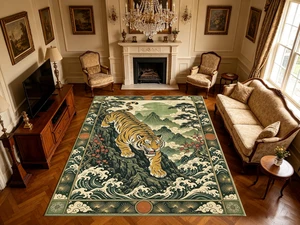 Vintage Tiger Mountain Scene Print Washable Rectangle Area Rug, Decorative Indoor Floor Carpet for Living Room Bedroom Dining Room, Multiple Sizes 6x10,6x8,5x7,4x6,3x5 Vintage Tiger Mountain Scene Print Washable Rectangle Area Rug, Decorative Indoor Floor Carpet for Living Room Bedroom Dining Room, Multiple Sizes 6x10,6x8,5x7,4x6,3x5