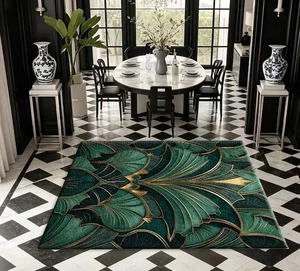Art Deco Green Leaf Print Washable Rectangle Area Rug, Decorative Indoor Floor Carpet for Living Room Bedroom Dining Room, Multiple Sizes 6x10,6x8,5x7,4x6,3x5 Art Deco Green Leaf Print Washable Rectangle Area Rug, Decorative Indoor Floor Carpet for Living Room Bedroom Dining Room, Multiple Sizes 6x10,6x8,5x7,4x6,3x5