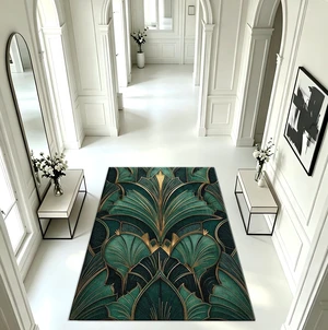 Art Deco Green Leaf Print Washable Rectangle Area Rug, Decorative Indoor Floor Carpet for Living Room Bedroom Dining Room, Multiple Sizes 6x10,6x8,5x7,4x6,3x5 Art Deco Green Leaf Print Washable Rectangle Area Rug, Decorative Indoor Floor Carpet for Living Room Bedroom Dining Room, Multiple Sizes 6x10,6x8,5x7,4x6,3x5